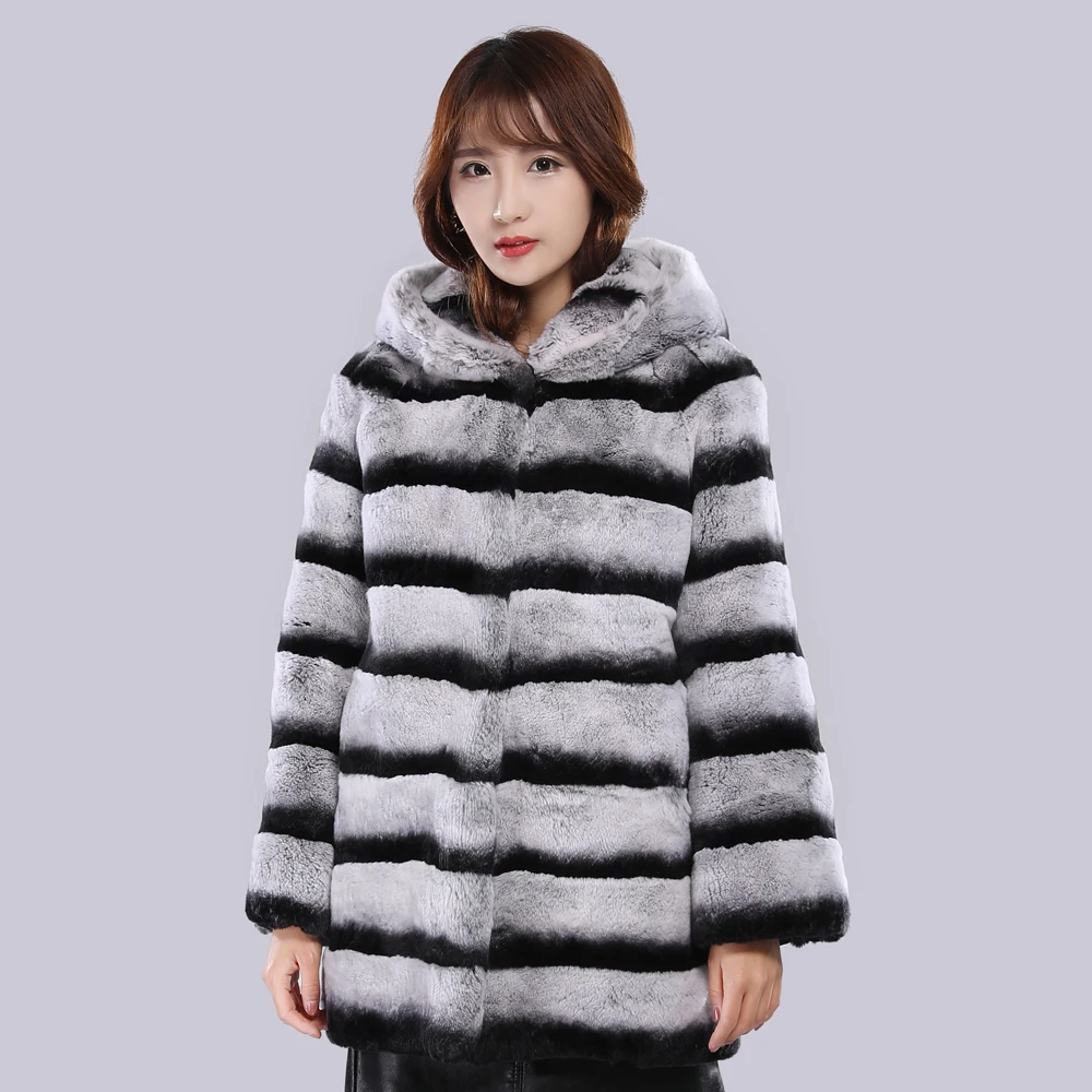 Женские зимние теплые шубы из Шиншиллы 100% натуральные меховые куртки кролика