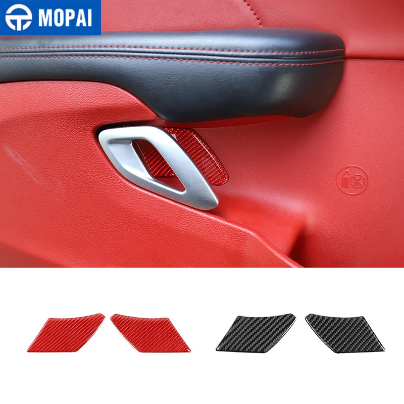 

MOPAI Carbon Fiber Sickers Car Interior Door Handle Bowl Decoration Cover Trim for Dodge Challenger 2015-2020 Accessories