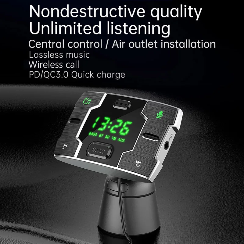 Fm-передатчик JaJaBor AUX аудио музыкальный ресивер Bass PD18W Type C QC3.0 USB зарядное