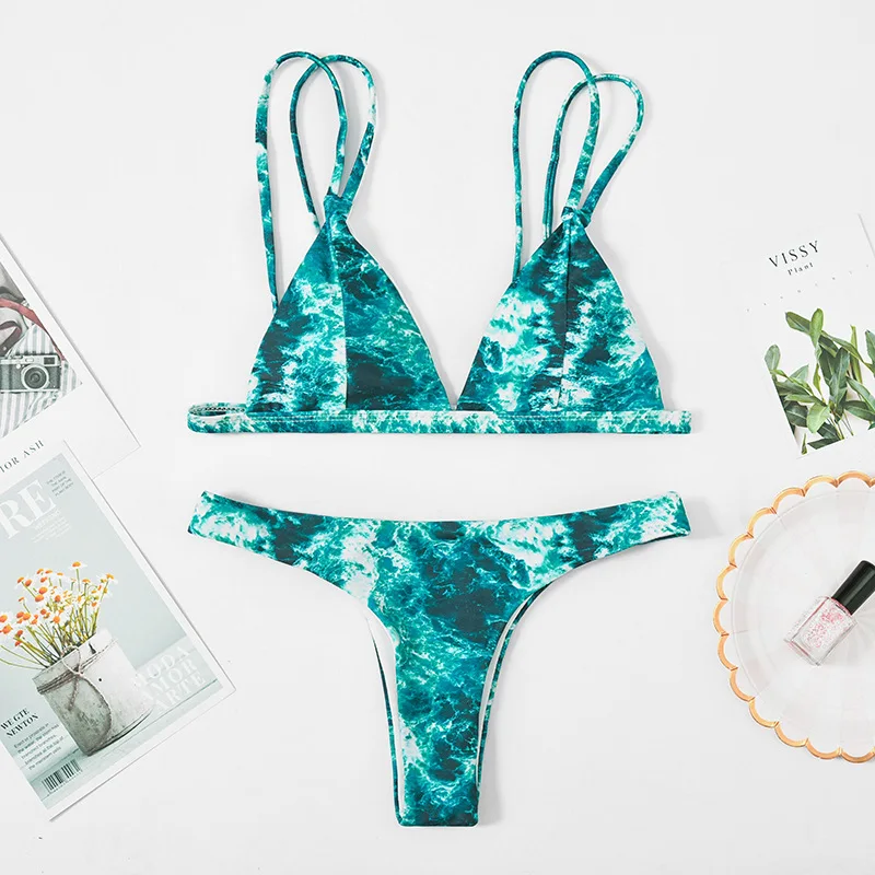 Пляжное бикини пуш ап бандажный купальник сексуальный женский зеленый океан