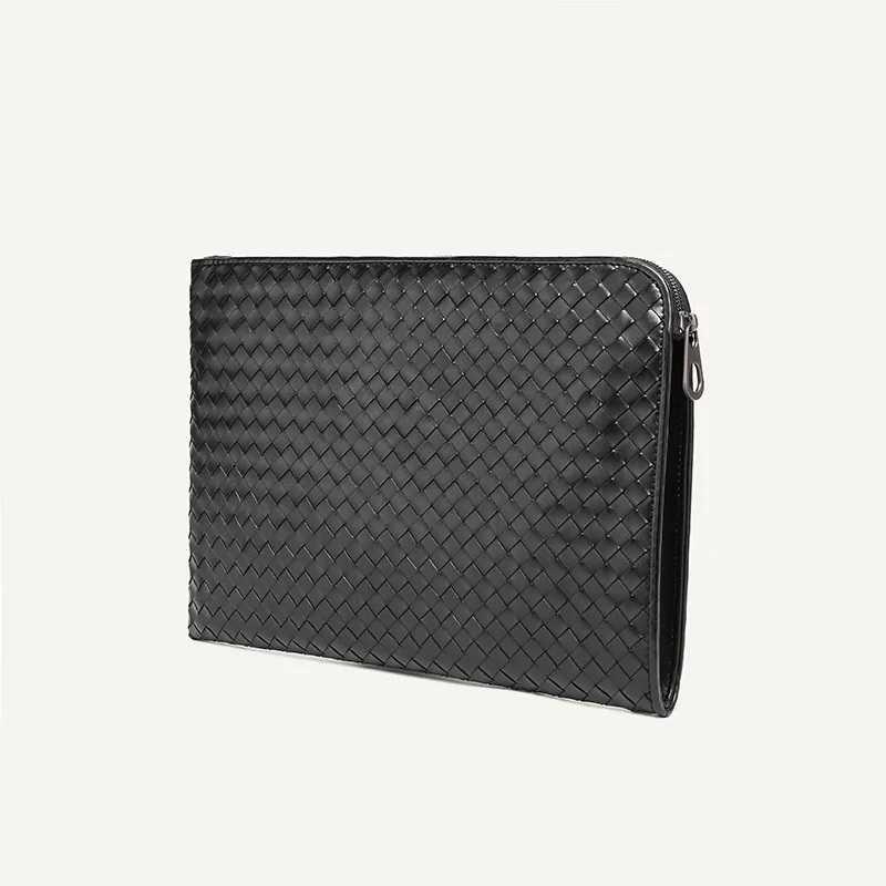 2021 Fashion Woven Brand Briefcase Leather Messenger Bag Luxury Black Casual Envelope Bag Men's Clutch Travel Wallet A4