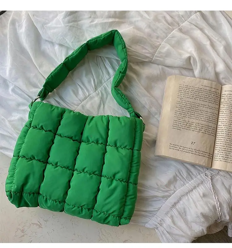

Folds Small Tote Padded Handbags Designer Quilted Women Shoulder Bags Luxury Nylon Down Cotton Underarm Bag Winter Purse 2021
