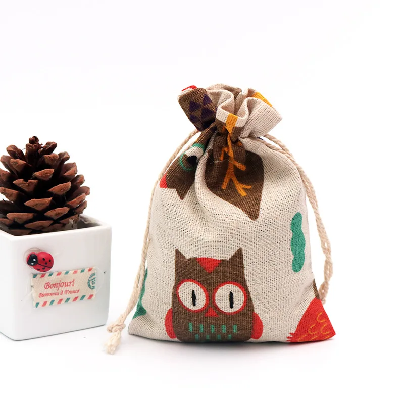 20pcs/lot Red Little Rabbit Printed Pattern Bag Reusable Casual Drawstring Cotton Linen Storage Gift Candy Jewelry Keys | Дом и сад