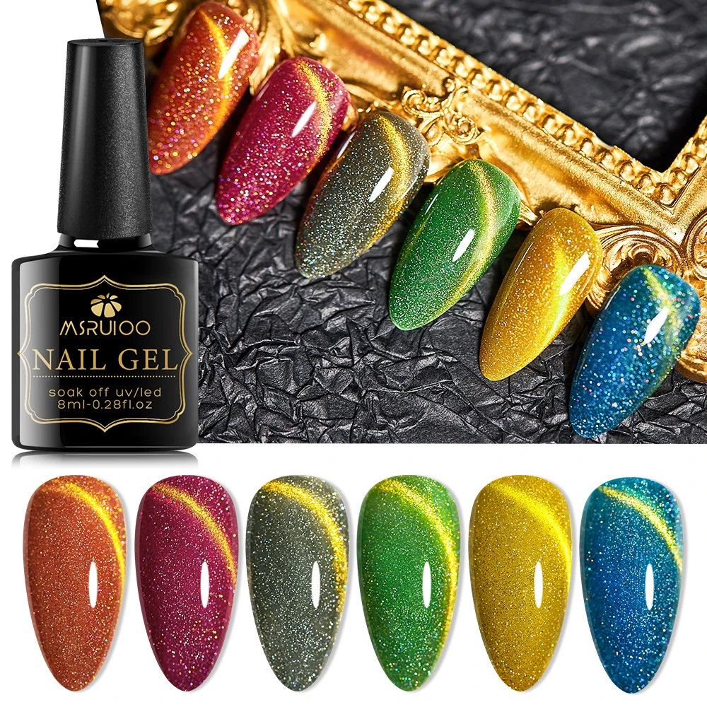 

Магнитный гель MSRUIOO «кошачий глаз», отмачиваемый Блестящий хамелеоновый лак, яркий серебристый УФ-Гель-лак, магнитный лак для ногтей