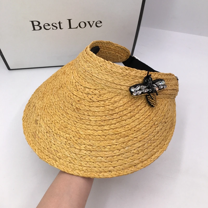 

French chateau lafite summer grass bee empty straw visor without top female shade sunscreen sun hat