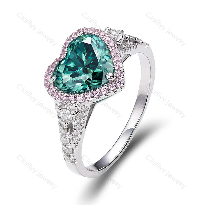 

Кольцо из 14-каратного золота с муассанитом и бриллиантом 8,5x8,5 мм, ювелирное изделие с зеленым сердцем от поставщика