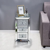(30 x 30 x 60)cm Modern and Contemporary Mirror Surface With Diamond 3-Drawers Bedside Table Nightstand Side Table for Bedroom