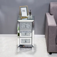 30 x 30 x 60cm modern and contemporary mirror surface with diamond 3 drawers bedside table nightstand side table for bedroom