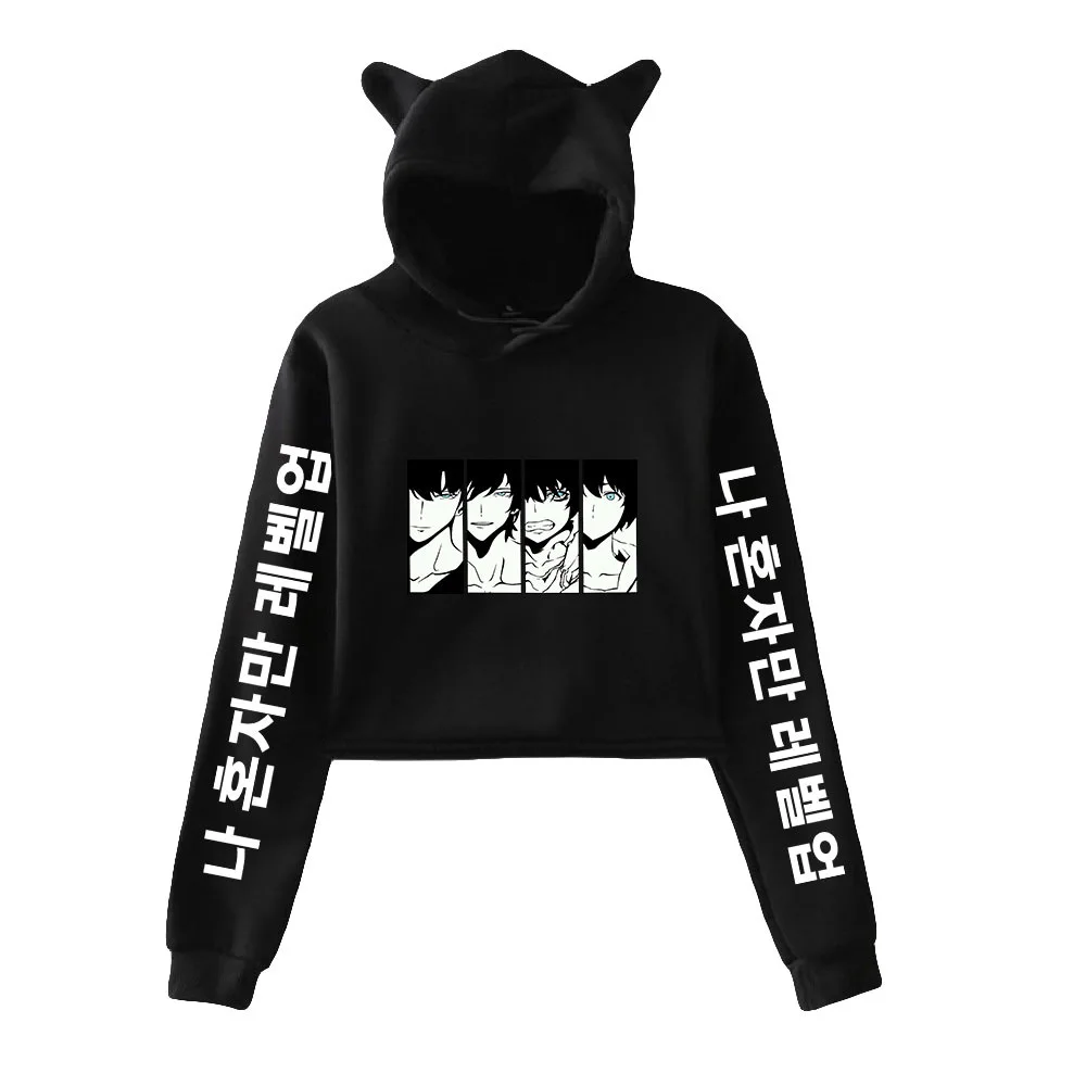 

Manga Solo Leveling Crop Top Hoodie for Teen Girls Streetwear Hip Hop Kawaii Cat Ear Harajuku Cropped Sweatshirt Pullover Tops