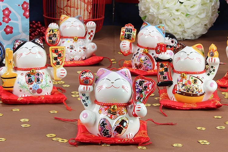 5 дюймов керамика Maneki Neko орнамент Lucky Cat Копилка японская Фортуна кошка фэн шуй статуэтка свадебный подарок