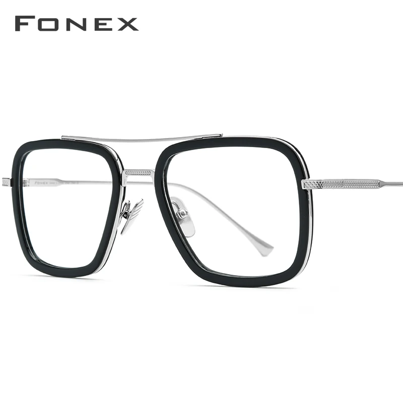 FONEX, чистый титан, ацетат, тони старк, оправа для очков, для мужчин, близорукость, оптические, эдит, очки по рецепту, железный паук, очки 8512