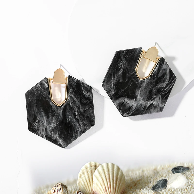 Модные полые серьги из сплава изготовленные шестиугольной акриловой пластины с