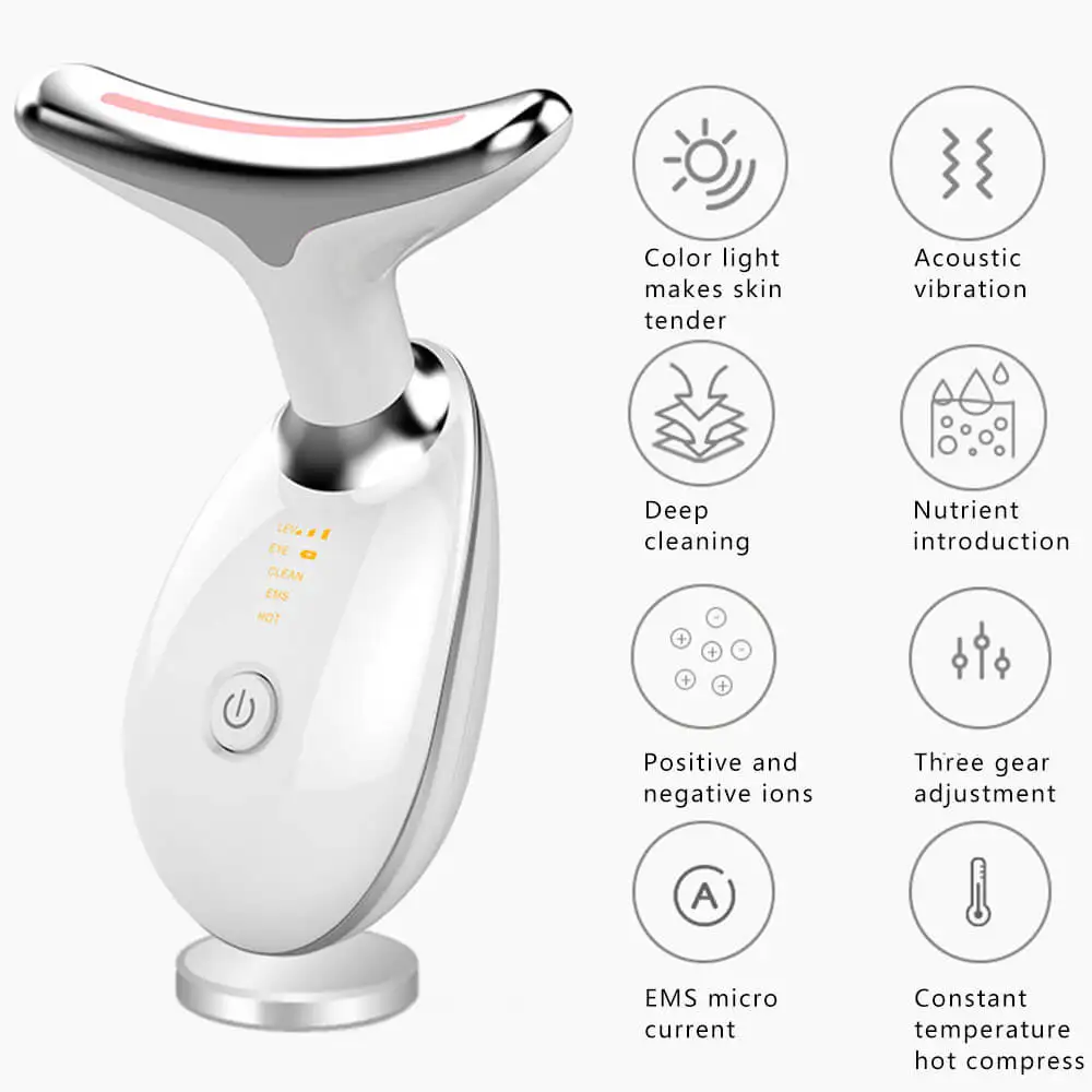 RF EMS Therapy Face Colors Photon Treatment Facial Neck Massager LED Beauty Light Skin Care Machine Anti Wrinkle Microcurrent | Красота и