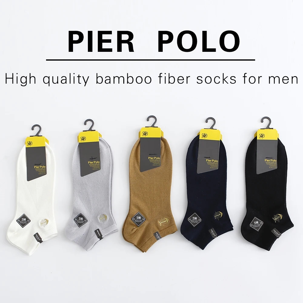 PIER POLO, новинка, мужские бамбуковые биберские носки, рыбья кость, вышивка, дезодорирующие мужские носки-лодочки, летние тонкие стильные носки, черные