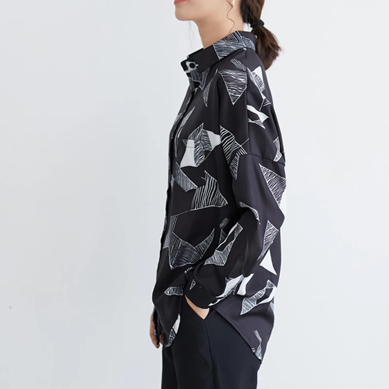 Геометрический принт шифоновый женские блузы топы блузка рубашка повседневные