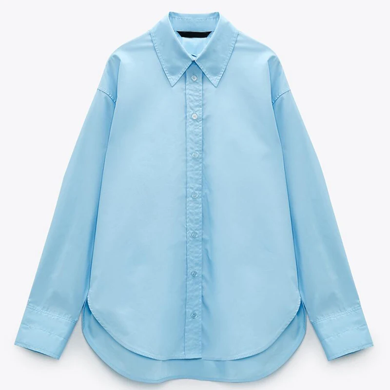 

ZAAHOPop Pop Spring Autumn Women Office Blouse Single-Breasted Lapel Loose Female Shirts Tops Coat