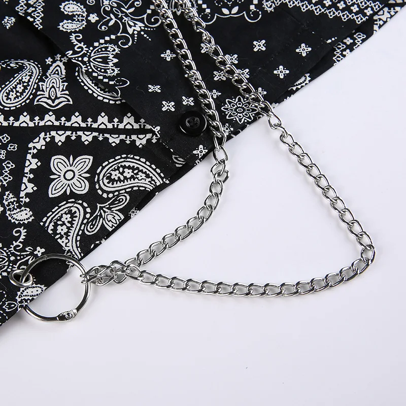 

InsDoit Punk Harajuku Sexy Summer T Shirt Women Print Black Gothic Streetwear Button Short Sleeve Crop Top Grunge Fashion Tops