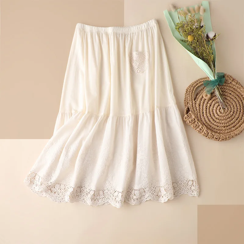 

SHUCHAN 100% COTTON A-Line Long Skirt WOMEN Young Style Patchwork Lace Ankle-Length Broadcloth Women Skirt