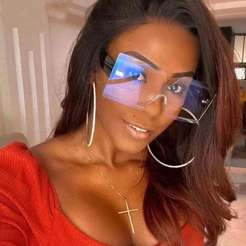 

New Arrival Sunglasses For Women Rimless Oversized Sun Glasses One-piece Double Color Eyeglasses Sport Outdoor Glasses