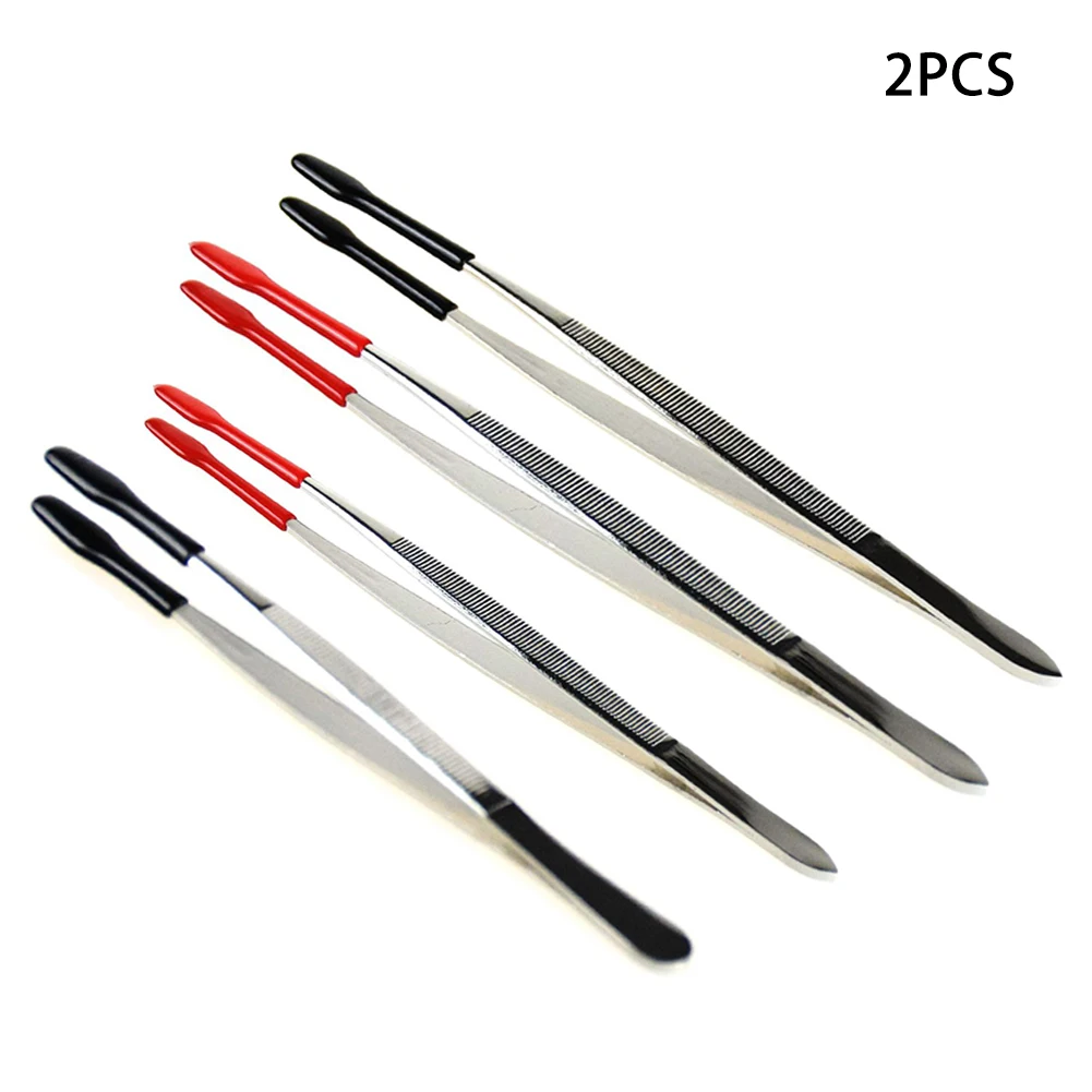 

2pcs Jewelry Coin Collection Craft Home Paper Money Tool Soft Stainless Steel Hobby Rubber Tipped Stamp Tweezer Flat Tip Tongs