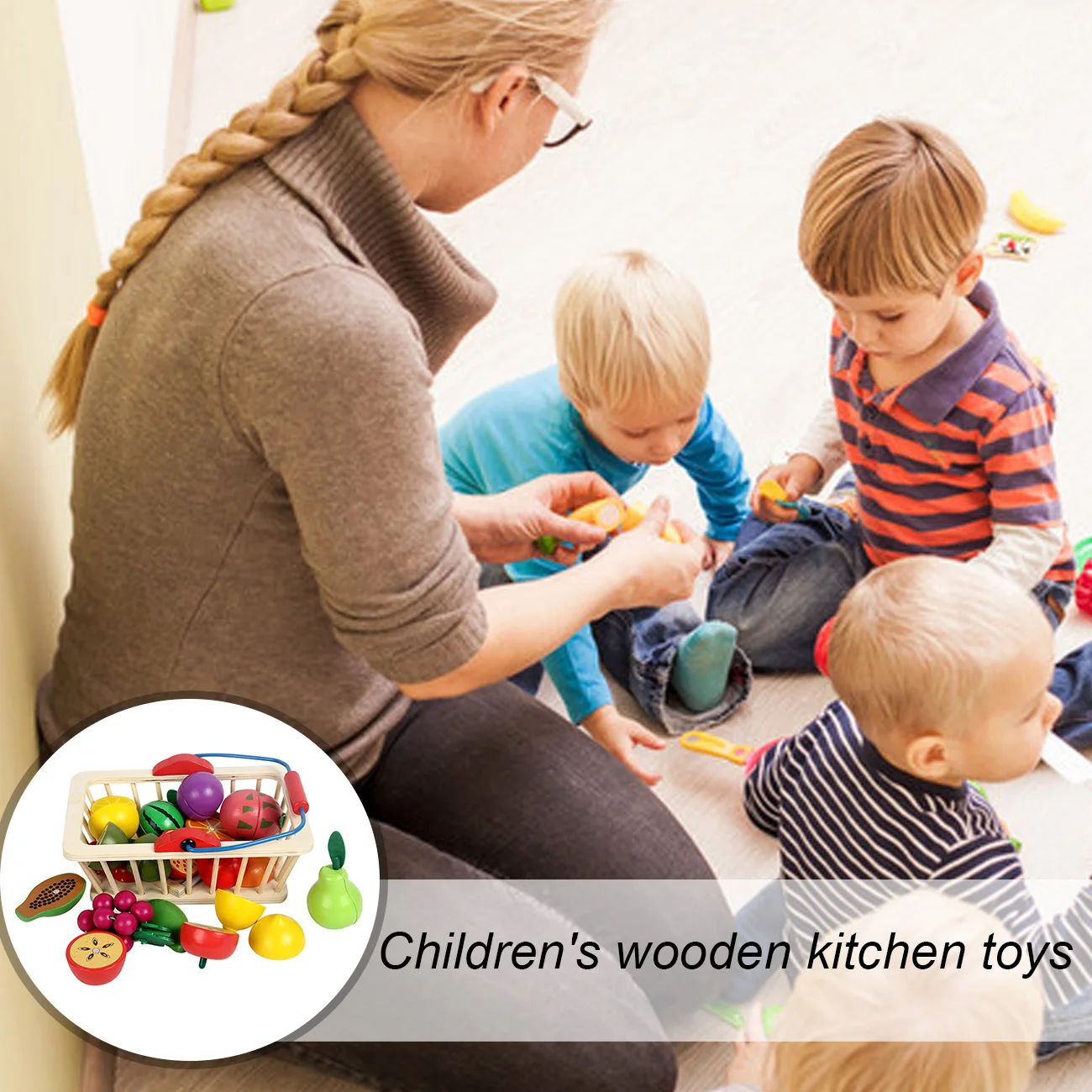 

Wooden Magnetic Simulation Fruit And Vegetable With Basket Cooking Toys Kitchen Combination Set For Early Education Gift For Kid