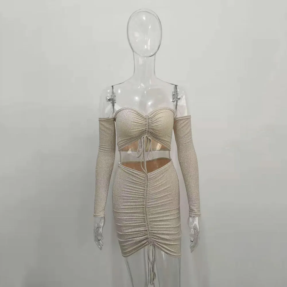 Женский комплект из двух предметов SRUBY летний облегающий короткий топ и юбка с