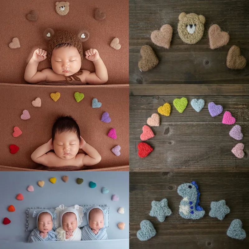 

5/7/10 Pcs/Set Newborn Photography Props DIY Handmade Baby Wool Felt Dinosaur Stars Love Heart Doll Photography Studio Props