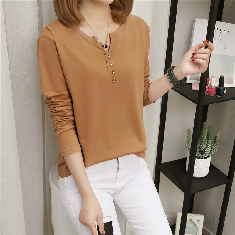 GEJIAN/2019 Новая женская блузка Осенняя Повседневная хлопковая блуза с v-образным