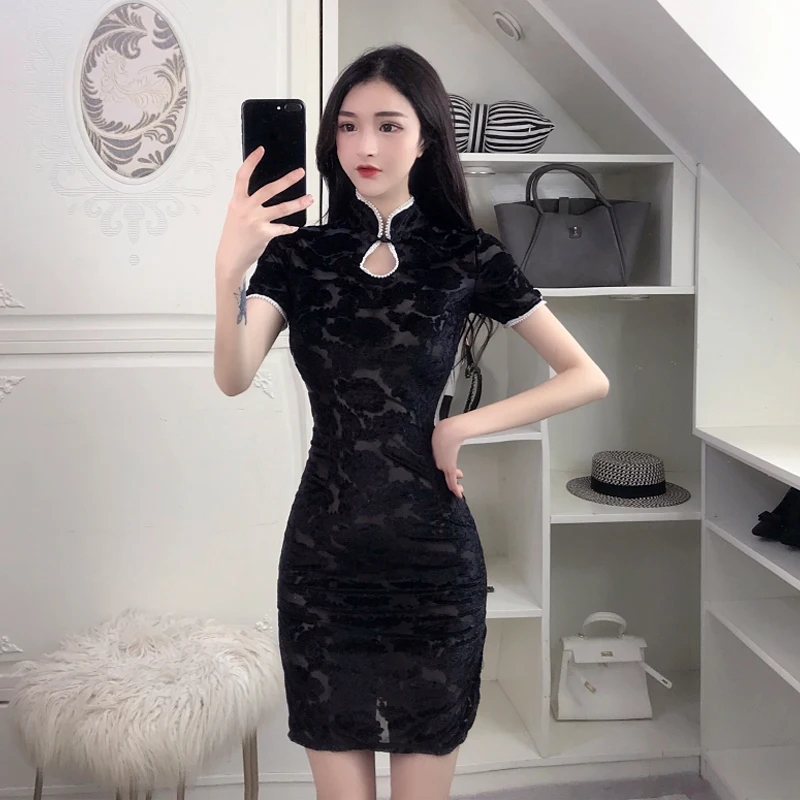 Китайское платье Ципао сексуальное женское белье Чонсам vestidos с принтом дракона перспективное сатиновое платье vestido chino открытое qi pao - Цвет: color2