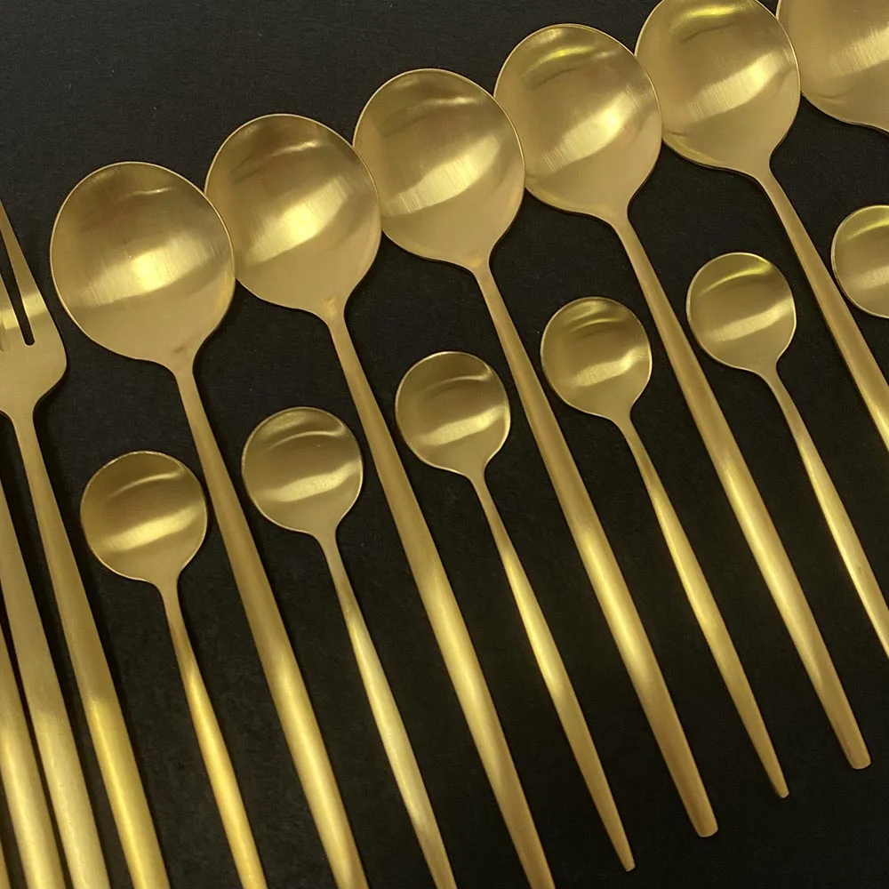 24 шт. Золотая матовая столовая посуда набор столовых приборов 304 нержавеющая
