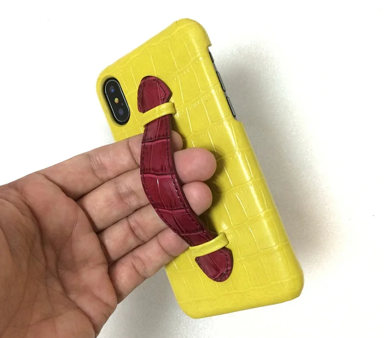 Чехлы для телефонов из натуральной кожи с ремешком на руку для iPhone X XS Max 7 8 Plus, Роскошные тонкие чехлы из крокодиловой кожи желтого цвета