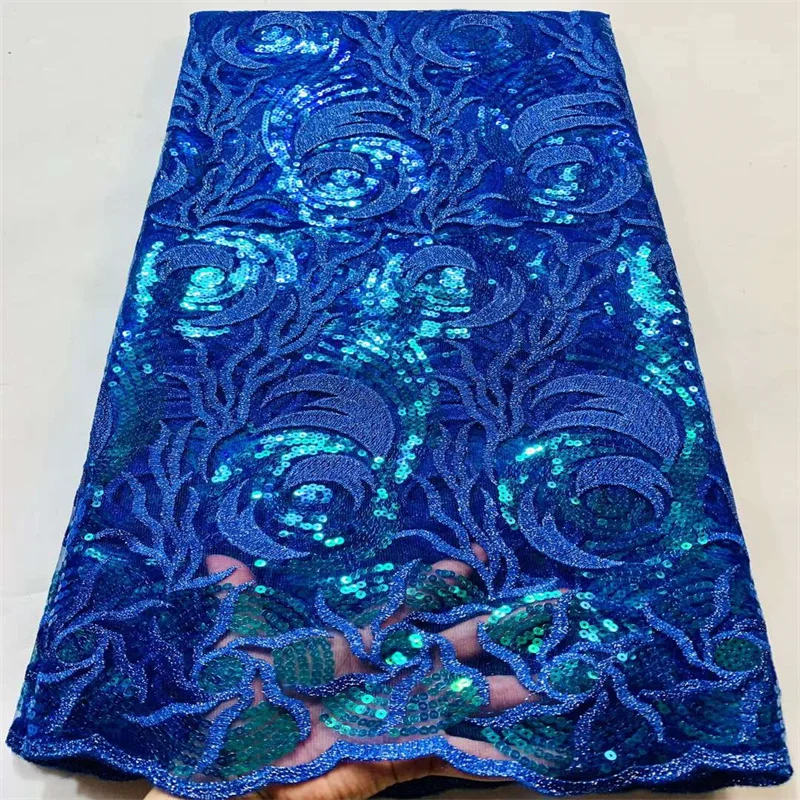 

African Embroidery Lace Fabric With Sequin French Tulle Lace 5 Yards/ Piece African Net Lace Fabric For African Guipure Dress