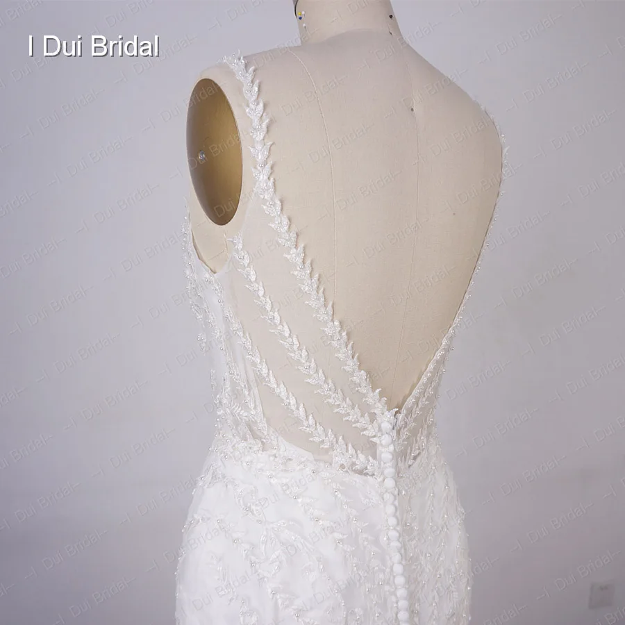 V Neck Mermaid Wedding Dress Lace Appliqued New Factory Custom Made Bridal Gown