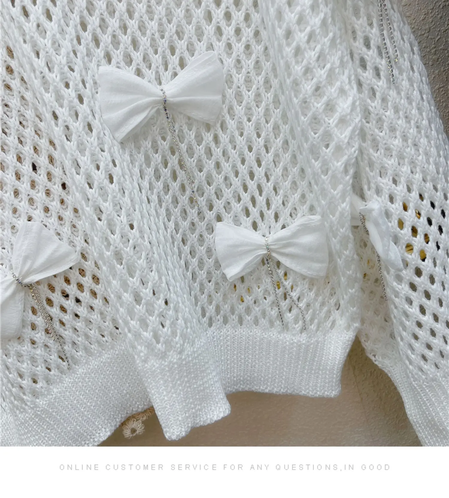 

Bowknot Tassel Diamond Crocheted Hollow Out Top for Female 2021 Summer New Thin Loose All-Match Knitted Sweater Women's
