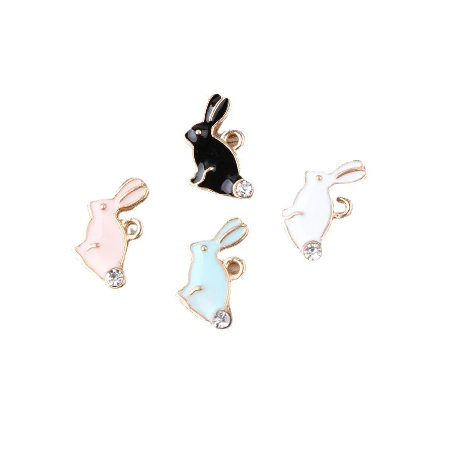 

10x16MM 40Pcs Rabbit Animal Cartoon Style Glazing KC Gold Alloy Pendants Jewelry Charms Making Findings Accessories