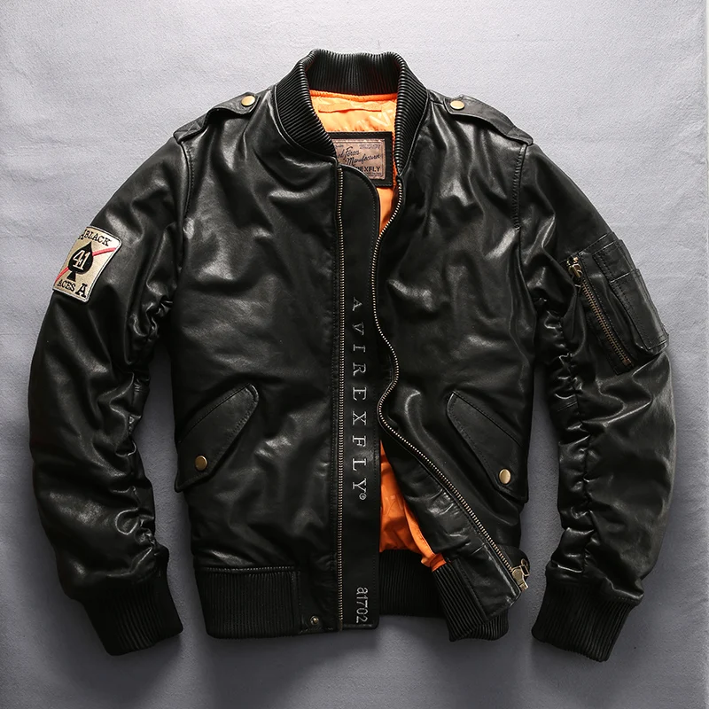 

Mens Avirex fly Genuine Down Coats Leather Fashion Section Casual Coat Motorcycle Biker Jacket M-5XL