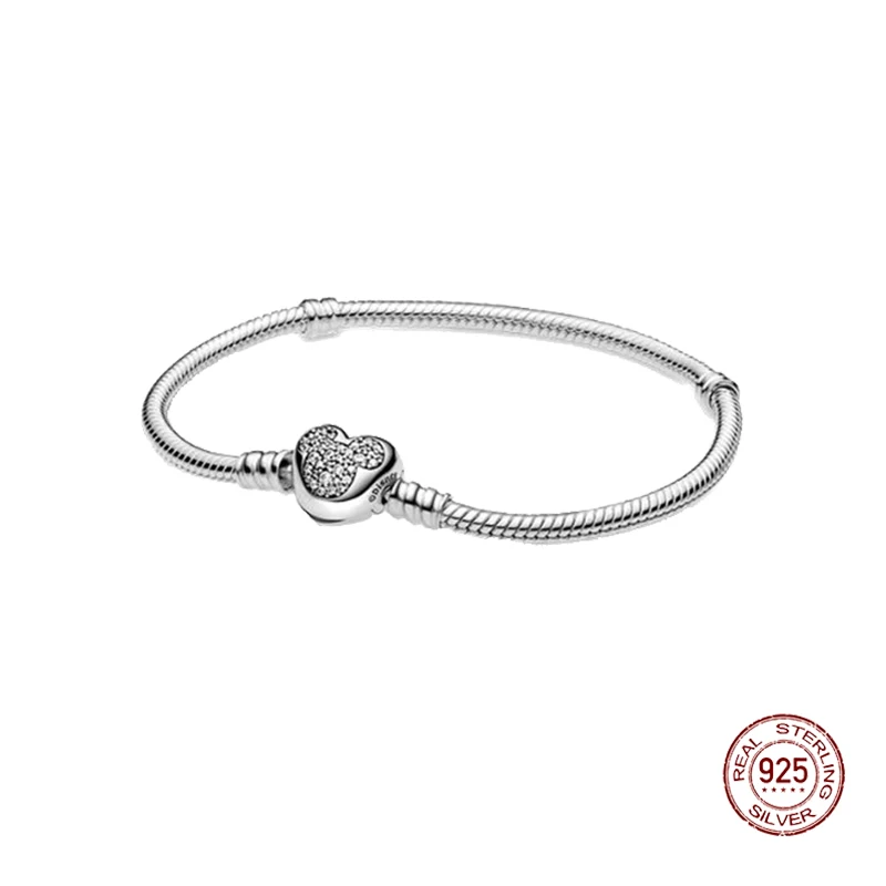 

2021 New 925 Sterling Silver Pandora Moment Heart Snake Chain Bracelet Fit Original Pandora Charm Beads For Women Jewelry Gift