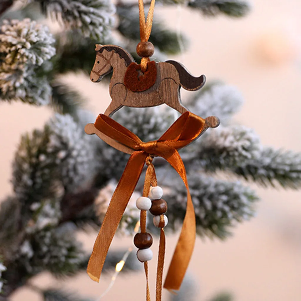 Рождественский мультяшный колокольчик с лошадью деревянное украшение животными