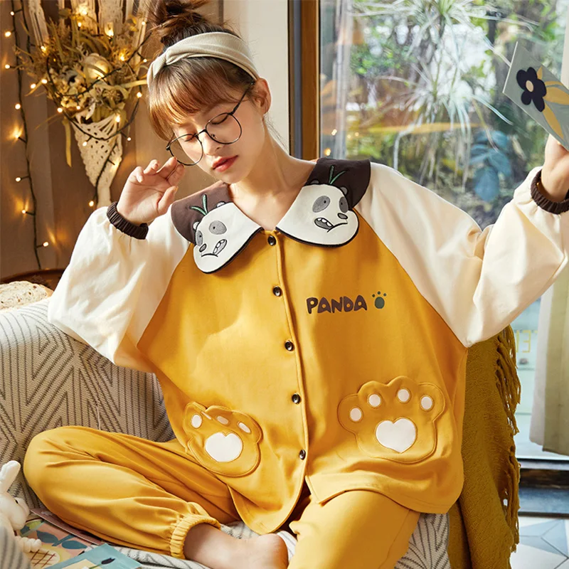 

JRMISSLI Sleepwear Pyjamas Women's Pajamas Cotton Long Sleeve Ladies Pijama Sets Homewear Cute Cartoon Lounge Wear