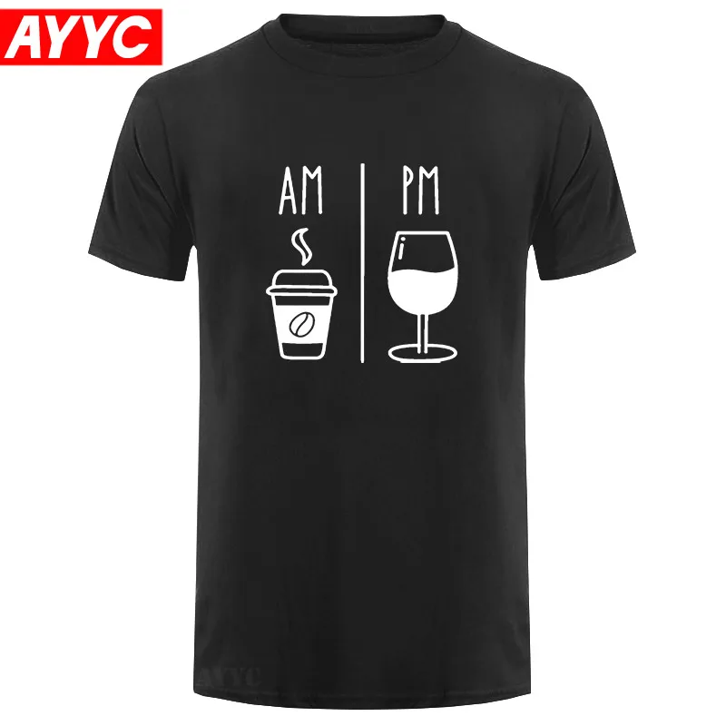 

AM Coffee PM Wine funny T Shirt men 100% cotton Loose Tshirt Graphic oversized streetwear vintage aesthetic t shirt men clothing