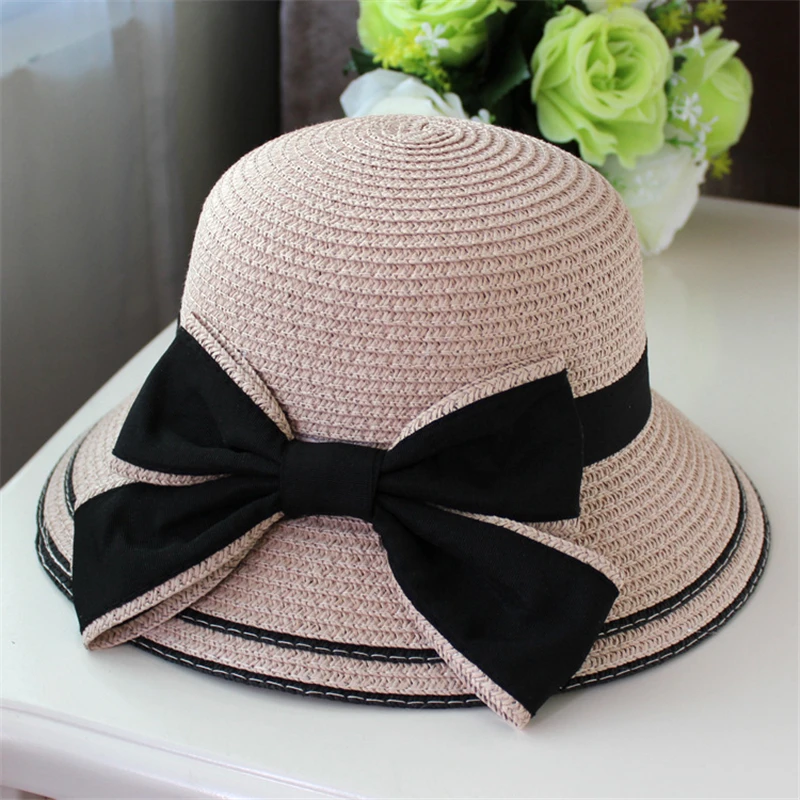 

Summer Kids Butterfly knot Straw Hats Fedora Hat Children Visor Beach Sun Baby Girls Sunhat Wide Brim Floppy