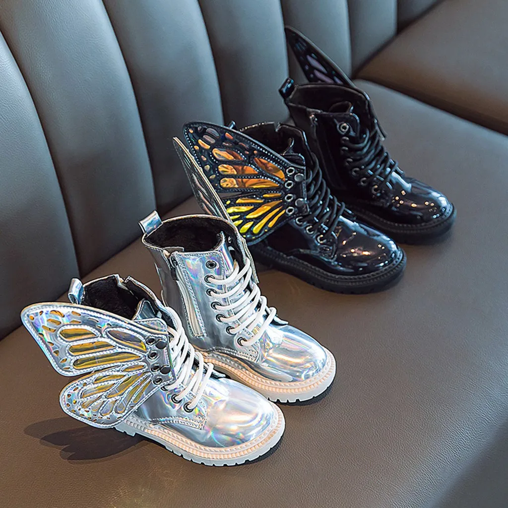 Children Kids Baby Girls Butterfly Wings Detachable Wram Zip Short Boots Shoes Novelty Modis shoes Sapato bota infantil | Детская одежда