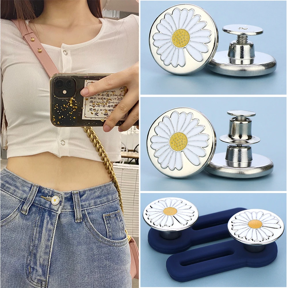 2pcs Little Daisy Buttons For Snap Fastener Clothing Jeans Perfect Fit Waist Metal Sewing DIY Waistband Expander | Дом и сад