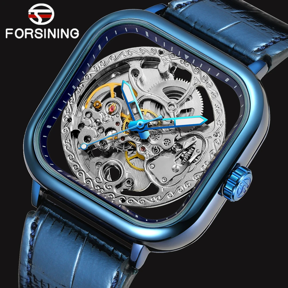 

Forsining Transparent Automatic Gear Movement Leather Belt Business Fashion Casual Designer Automatic Wrist Watch Skeleton Clock