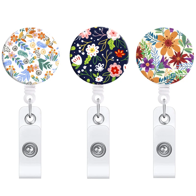 Little Flower Card Sets Belt Key Ring Metal Retractable Pull Badge Reel ID Lanyard Tag Clips