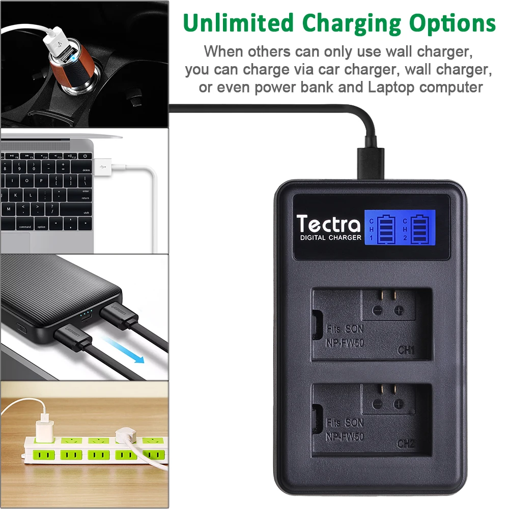 Tectra 3 шт. Φ NPFW50 NP FW50 аккумулятор + ЖК USB двойное зарядное устройство для Sony|Цифровые