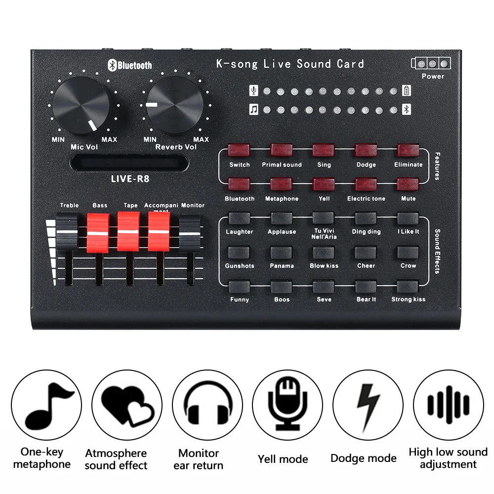 

Звуковая карта R8 с аудиокабелем, usb-кабель, звуковые эффекты, Dodge Mode, индикатор, светильник для компьютерной звуковой карты