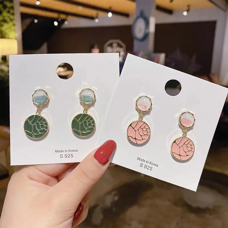 

S925 silver needle version of small fresh drop oil hit color earrings 2021 new temperament fashion student earrings earrings