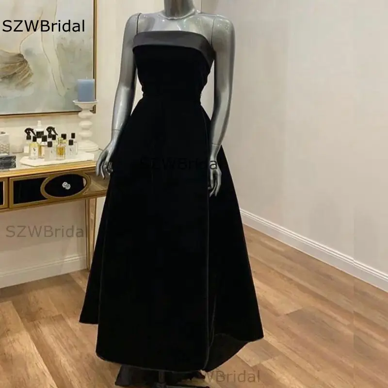 

New Arrival Velvet A-Line Black evening dresses Abendkleider 2021 Robe soiree dubai Evening gowns Plus size