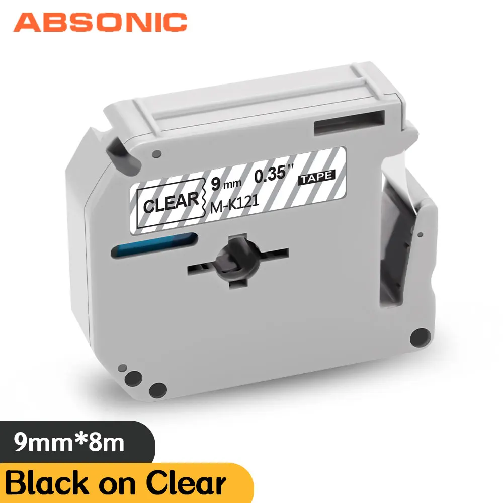 

Absonic 9 мм M-K121 MK121 MK 121 MK-121 прозрачная P-Touch этикетки клейкие Ленты Совместимость для Brother PT-90 PT-80 PT-65 PT-45 PT-M95 машины для ярлыков
